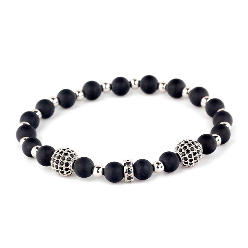Браслет із шунгіту та гематиту з диском та кулями р. 21 Чорний/Срібний
 (90089)