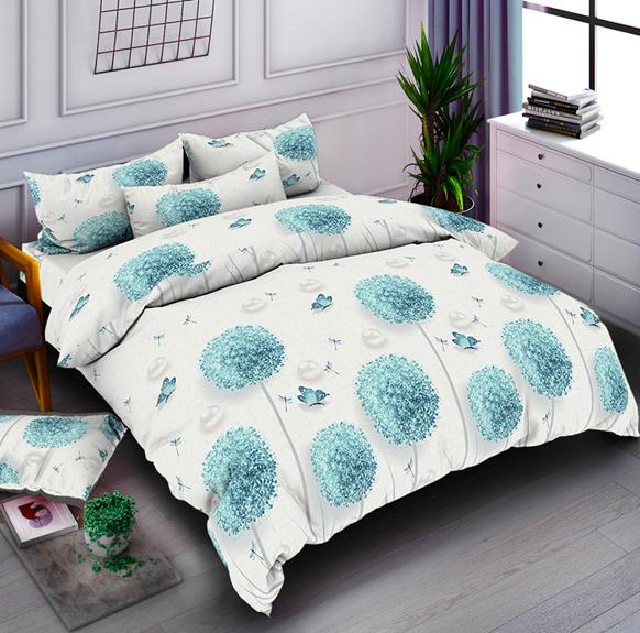 Постельное белье Zastelli 7827 Зеленые цветы и бабочки бязь двуспальный 175х210 см