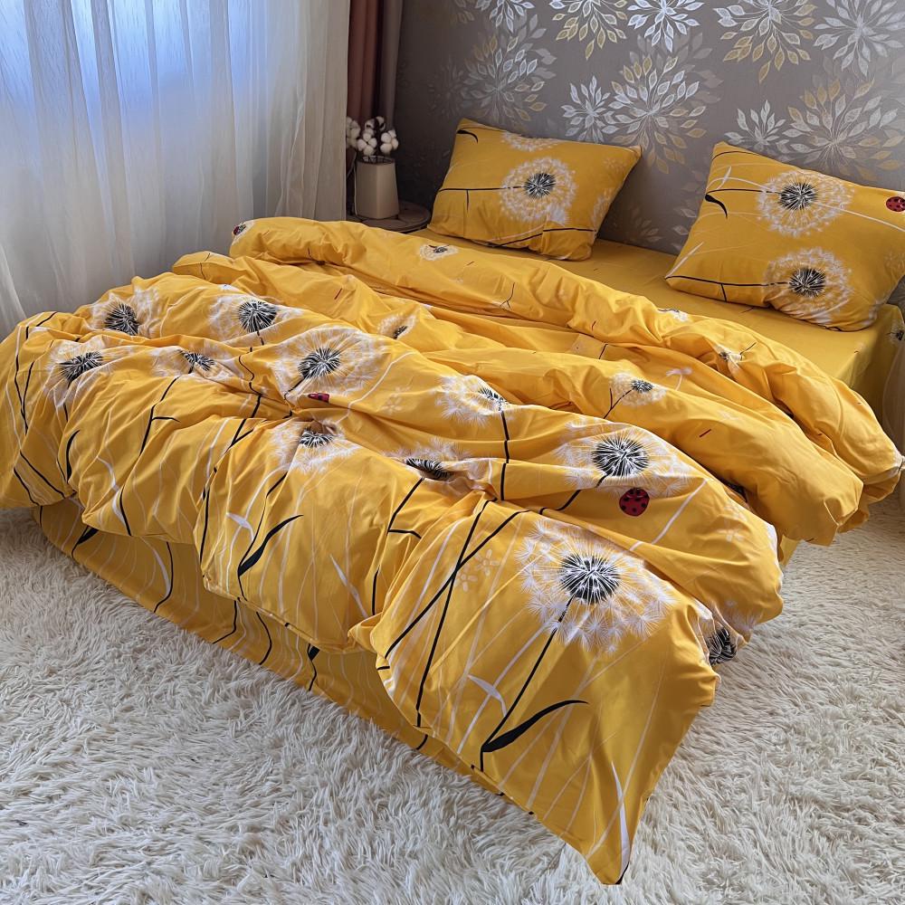 Комплект постельного белья Одуванчики хлопковый двуспальная 180x220/70х70 см Желтый (19159137)