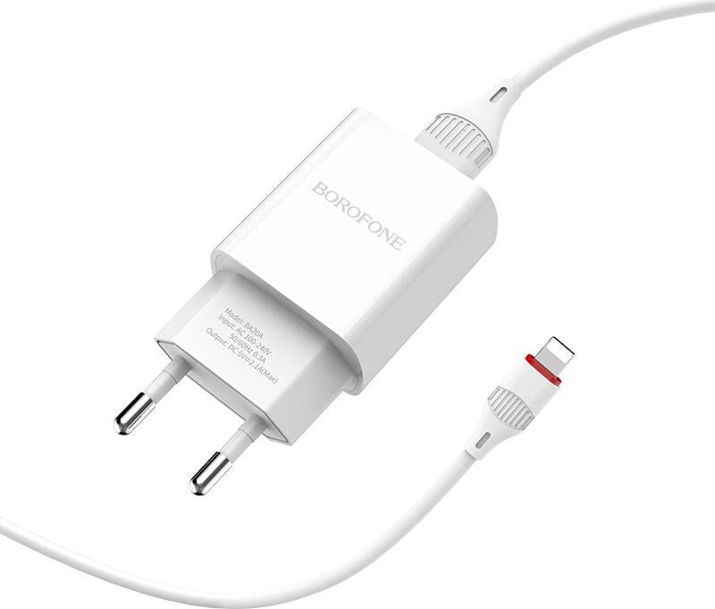 Пристрій зарядний Borofone BA20A 1 USB 2,1A кабель Lightning White (36706)