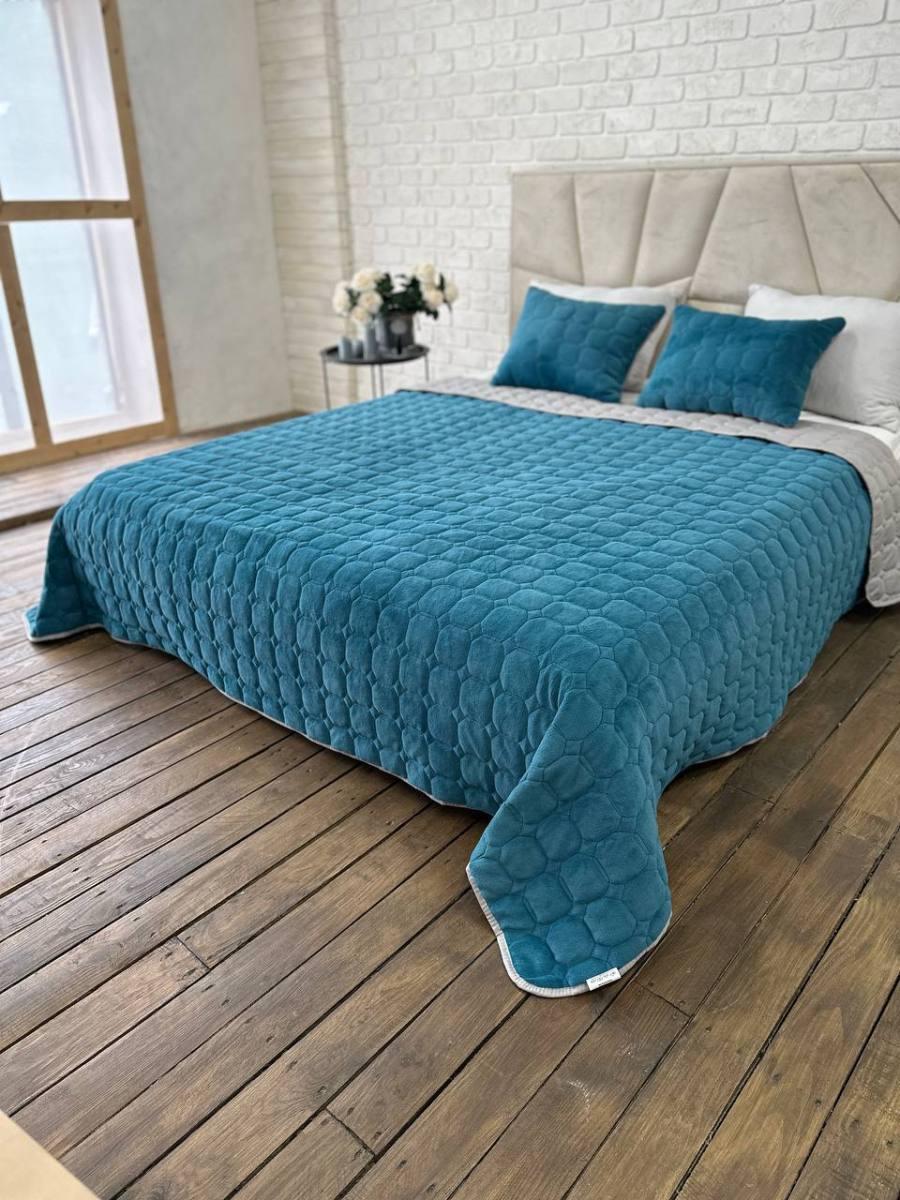 Покривало двостороннє з мікрофібри 210х230 см з подушками 2 шт. 40х60 см Синій (Д-cap-podush-006) - фото 3 Покривало двостороннє з мікрофібри 210х230 см з подушками 2 шт. 40х60 см Синій (Д-cap-podush-006) - фото 3