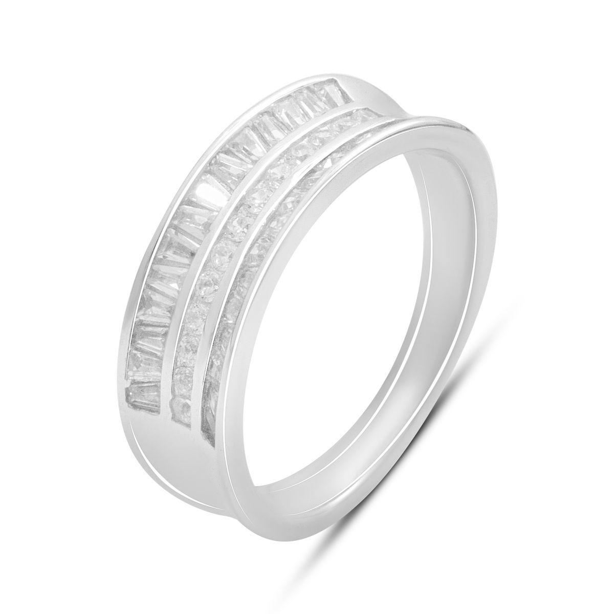 Кольцо серебрянное LoveR с двойной дорожкой фианитов багетной и круглой огранки р. 16,5