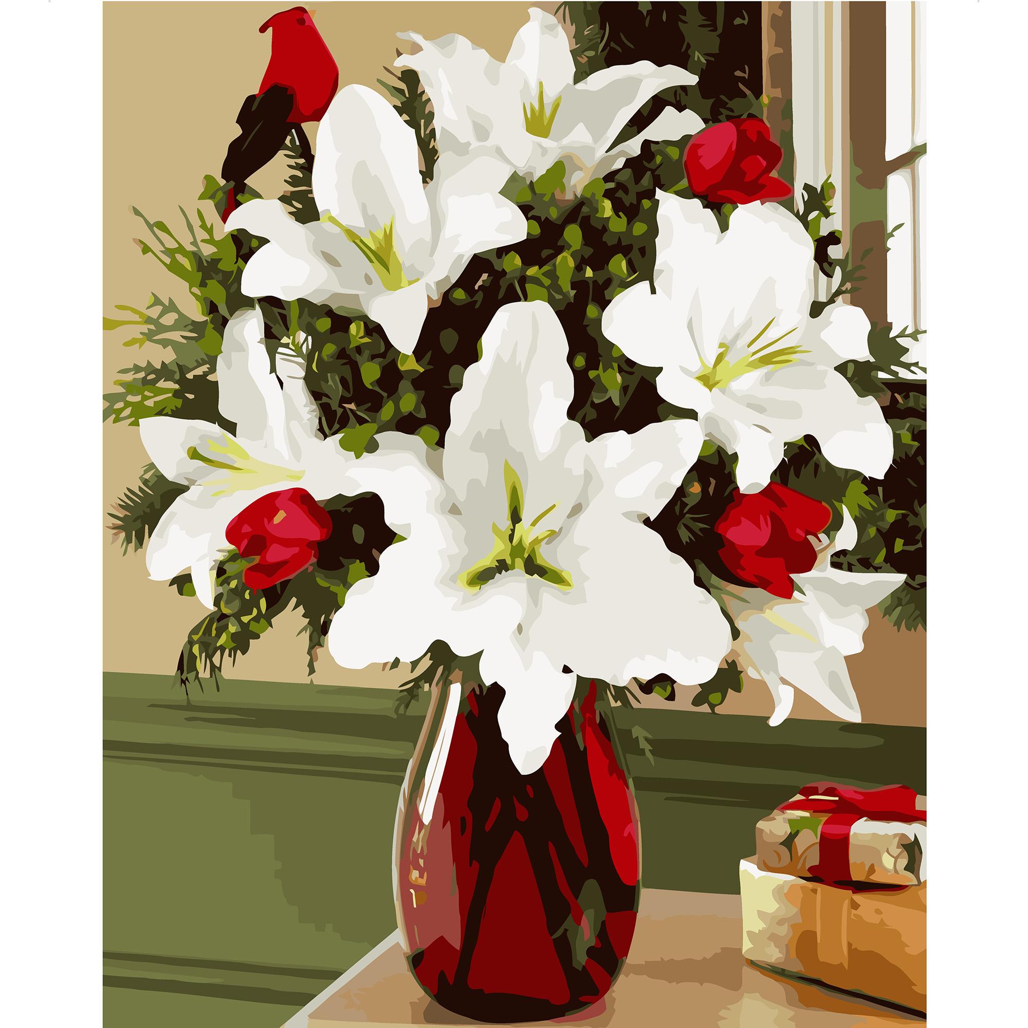 Картина по номерам Strateg Букет белых гипеаструмов 40x50 см (VA-1765)