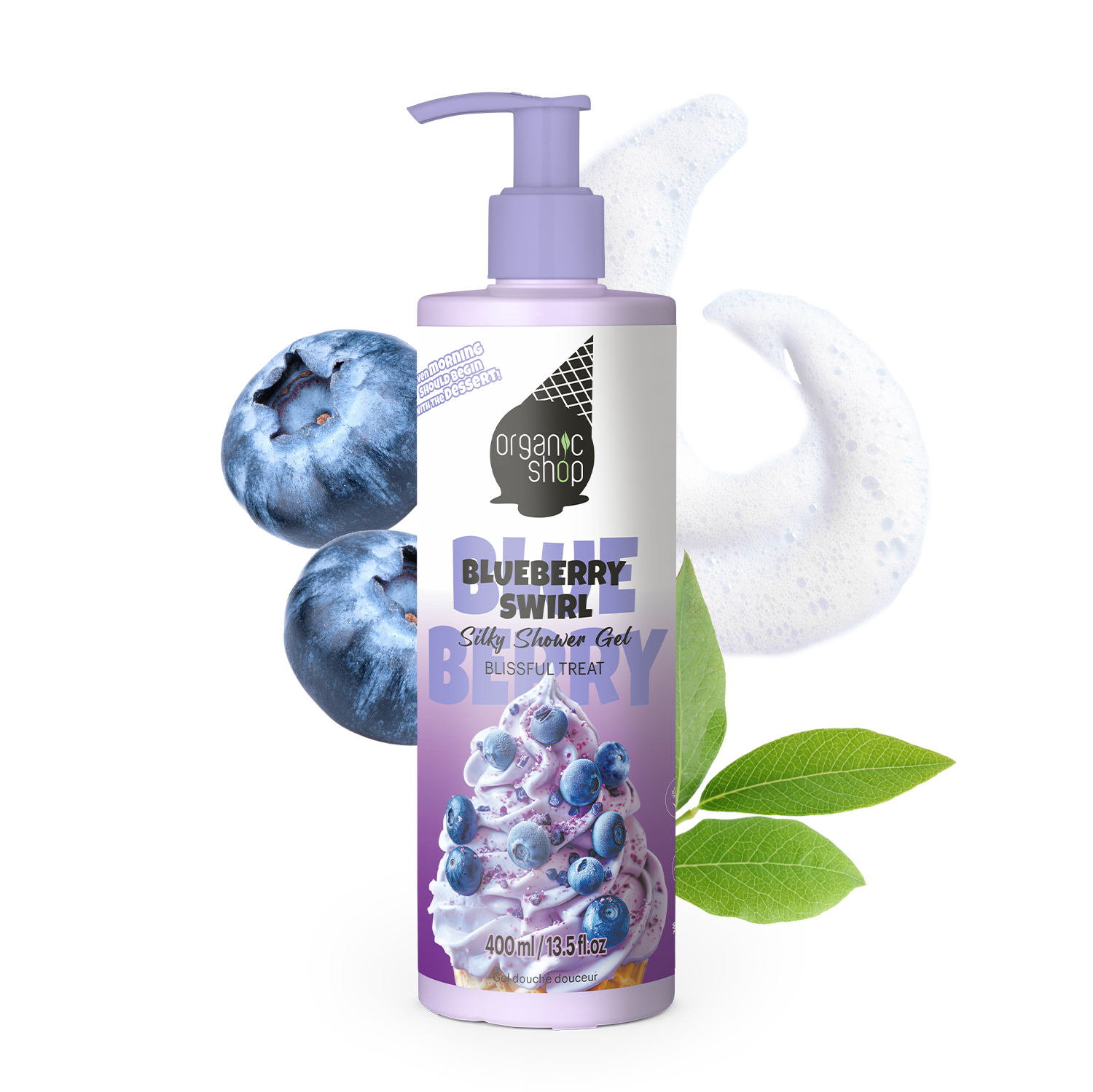 Гель для душу Organic Shop ICE CREAM Шовковистий Блаженні Ласощі BLUEBERRY SWIRL 400 мл