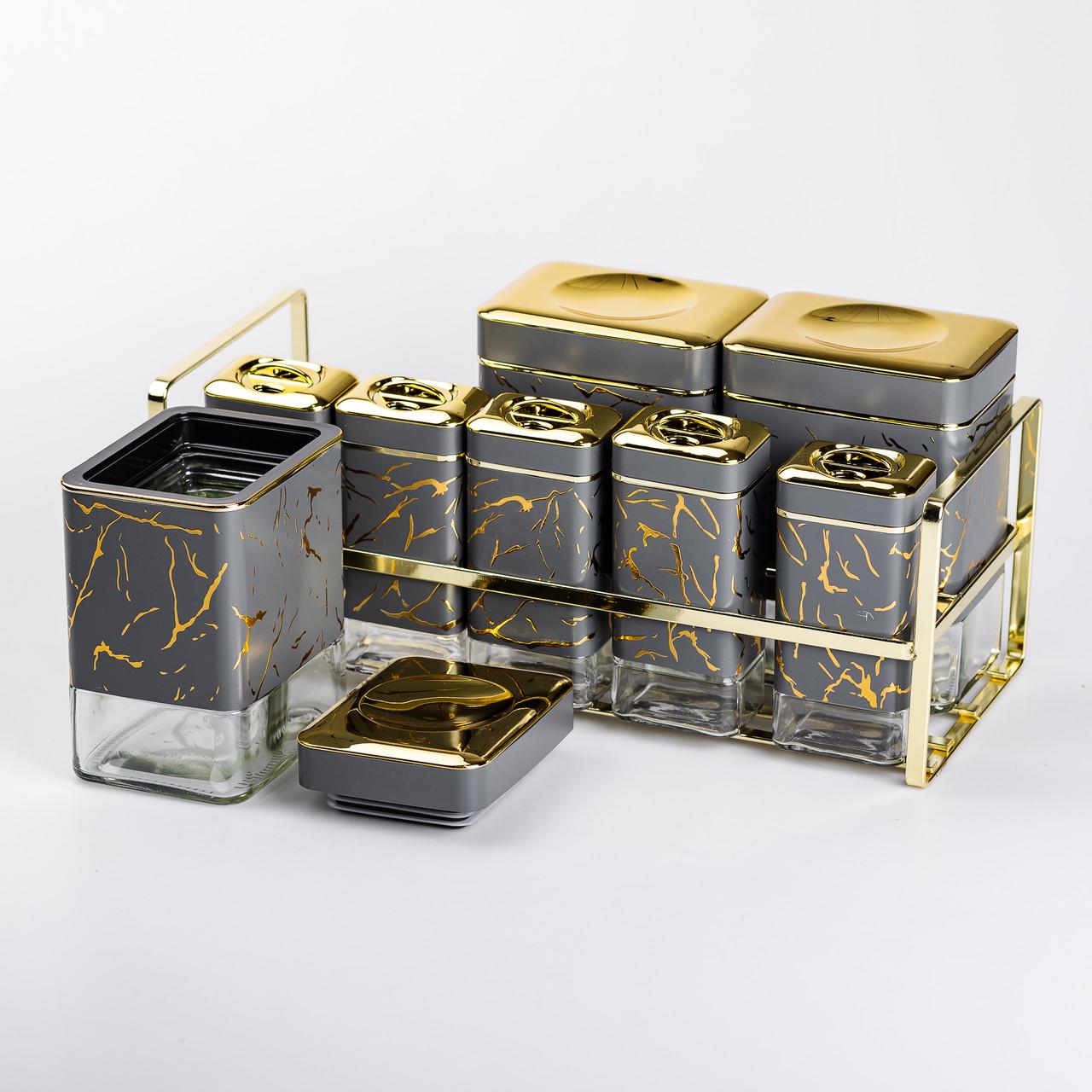 Набір ємностей для зберігання на металевій підставці 8 шт. по 650/150 мл Сірий (HP-1366) - фото 3 Набір ємностей для зберігання на металевій підставці 8 шт. по 650/150 мл Сірий (HP-1366) - фото 3