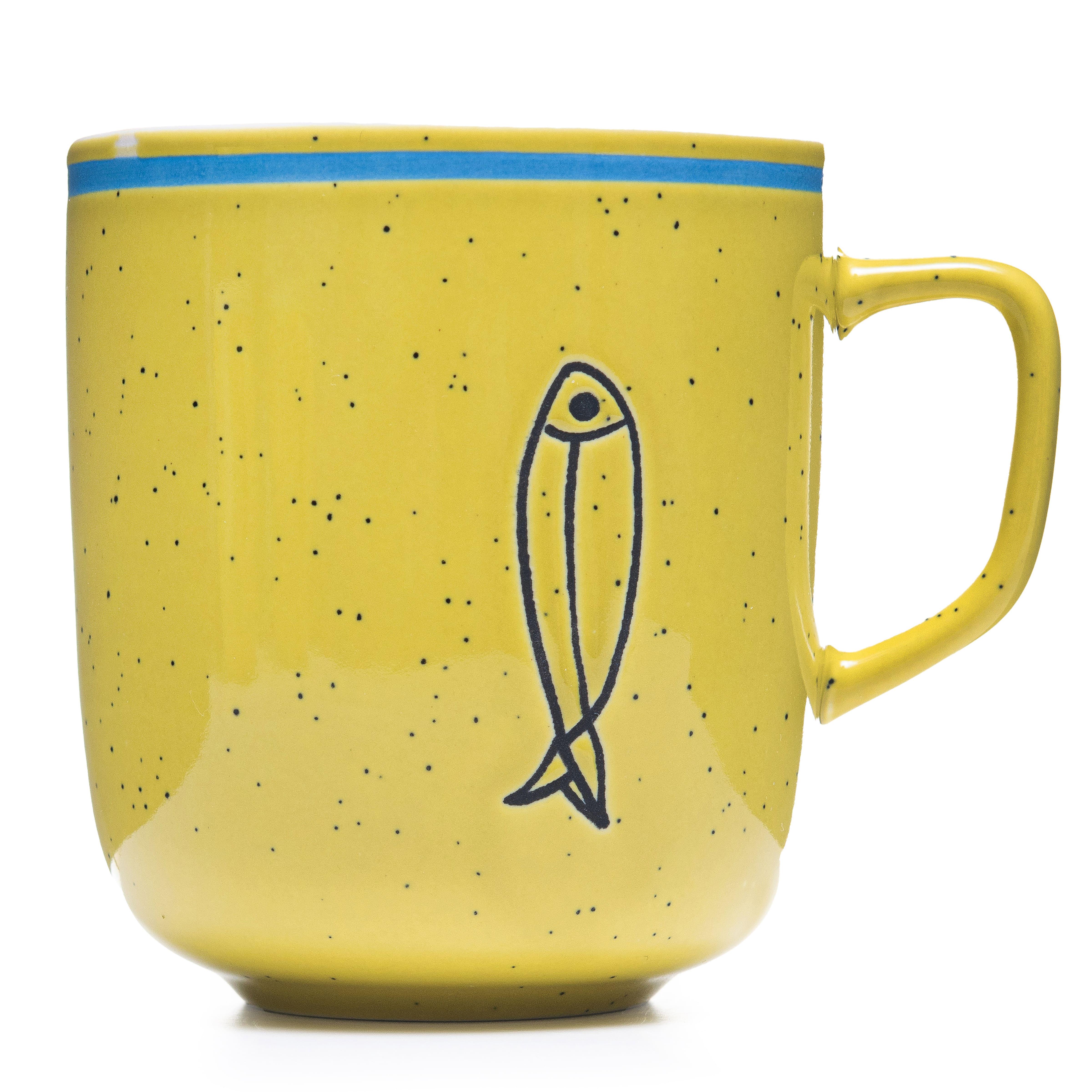 Набор чашек elemi Fish&Chill с подставкой керамика/металл 390 мл 4 шт. Желтый/Голубой (УТ-00094453) - фото 11