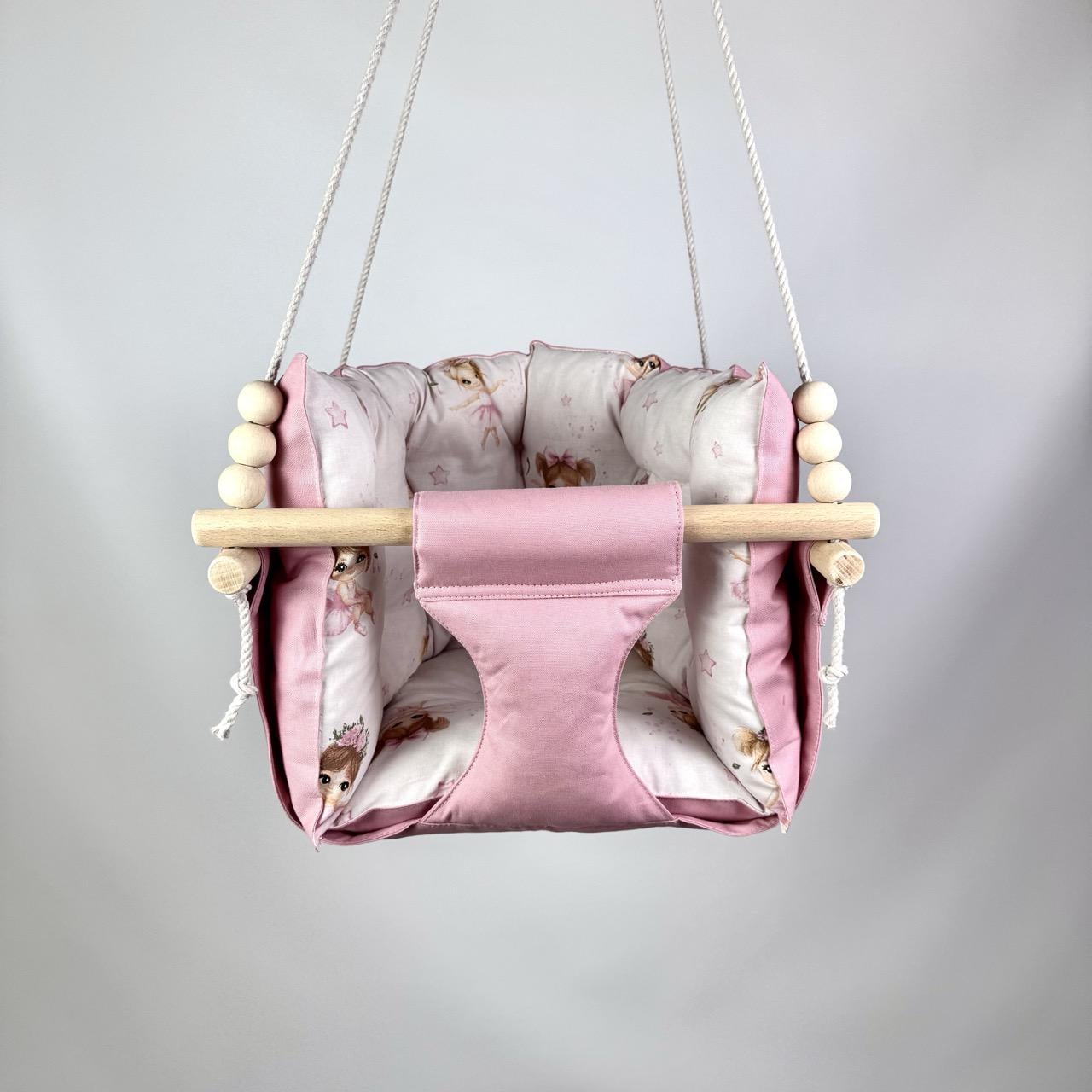 Детские качели подвесные Премиум хлопковые из водоотталкивающей ткани Пудровый (gs-9037)