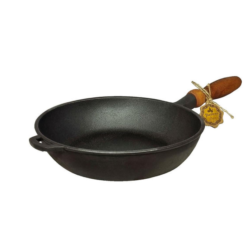 Сковорода Maysternya чавунна 24х6 см з дерев'яною ручкою (Т304) Сковорода Maysternya чавунна 24х6 см з дерев'яною ручкою (Т304)