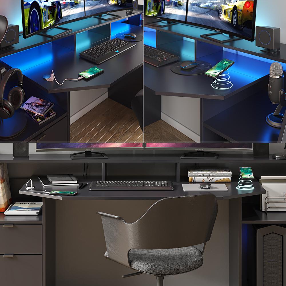 Геймерський стіл з зарядкою QI і USB Vicco Joel Big Чорний - фото 7 Геймерський стіл з зарядкою QI і USB Vicco Joel Big Чорний - фото 7