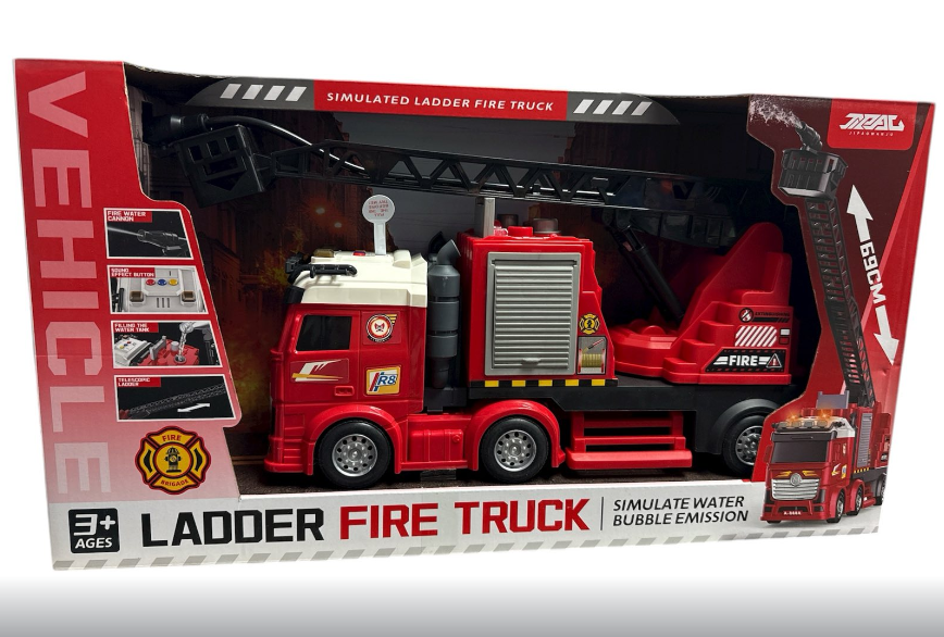 Пожежна машина з драбиною JP-588-73 інерційна зі звуком підсвіткою та телескопічною драбиною велика