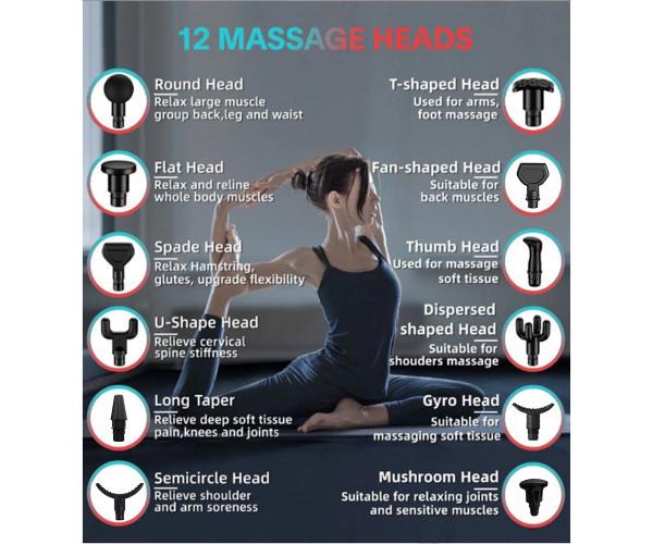 Массажер перкуссионный Massage Gun Max 12 насадок с кейсом Черный - фото 9