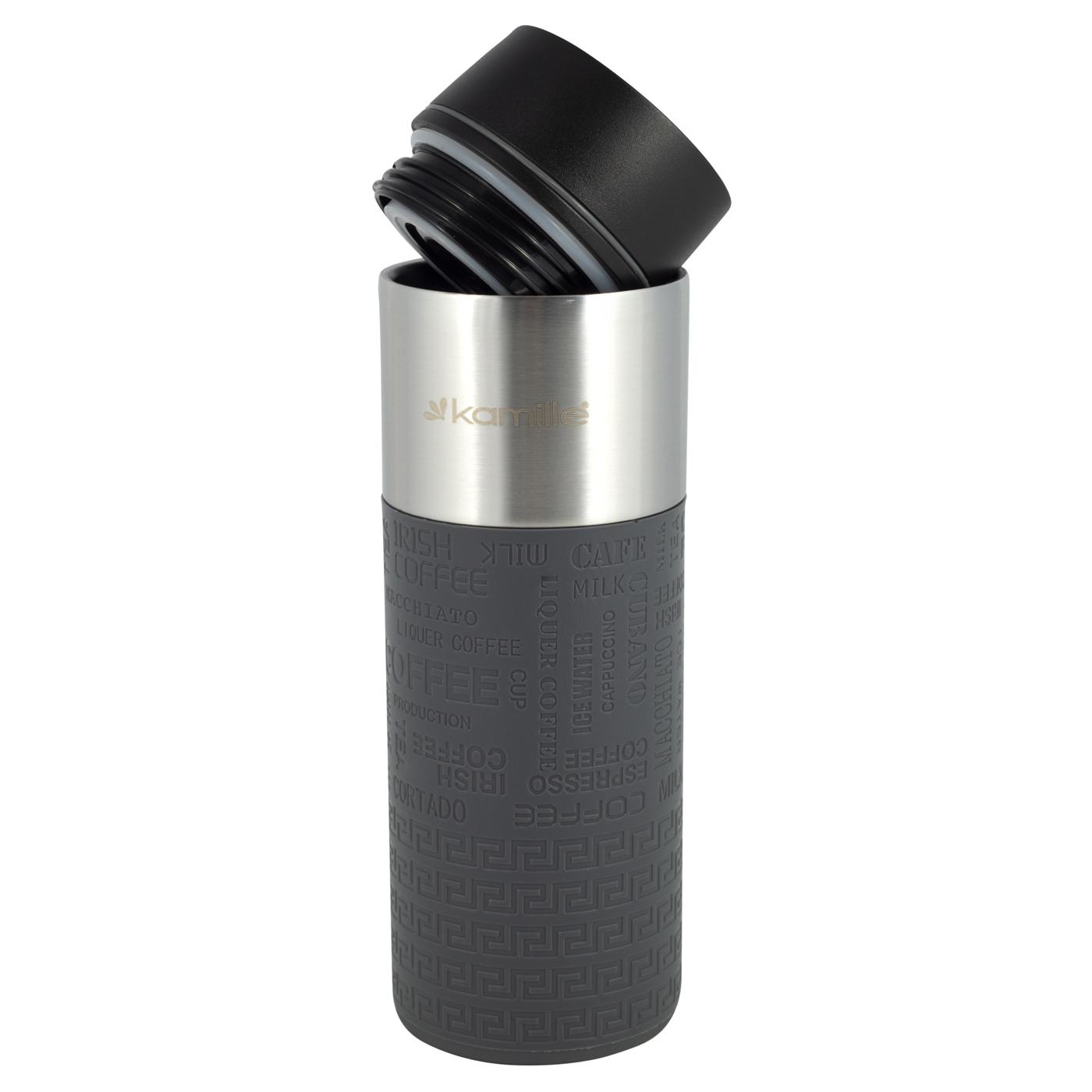 Термокухоль Kamille з нержавіючої сталі з TPR-вставкою 420 мл Сірий (14897080) - фото 2 Термокухоль Kamille з нержавіючої сталі з TPR-вставкою 420 мл Сірий (14897080) - фото 2