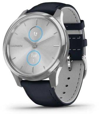 Смарт-часы Garmin Vivomove Luxe Silver stainless steel case with navy Italian leather band (010-02241-00) - фото 2