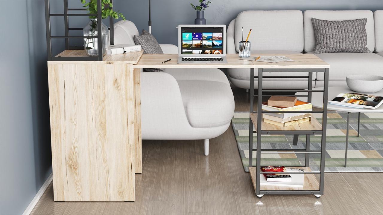 Стіл-тумба трансформер Ferrum-decor Смарт 3/1 з етажеркою метал/ДСП 16 мм 1430x1450x500 мм Чорний/Дуб Сан-Марино (FRD-105110) - фото 10