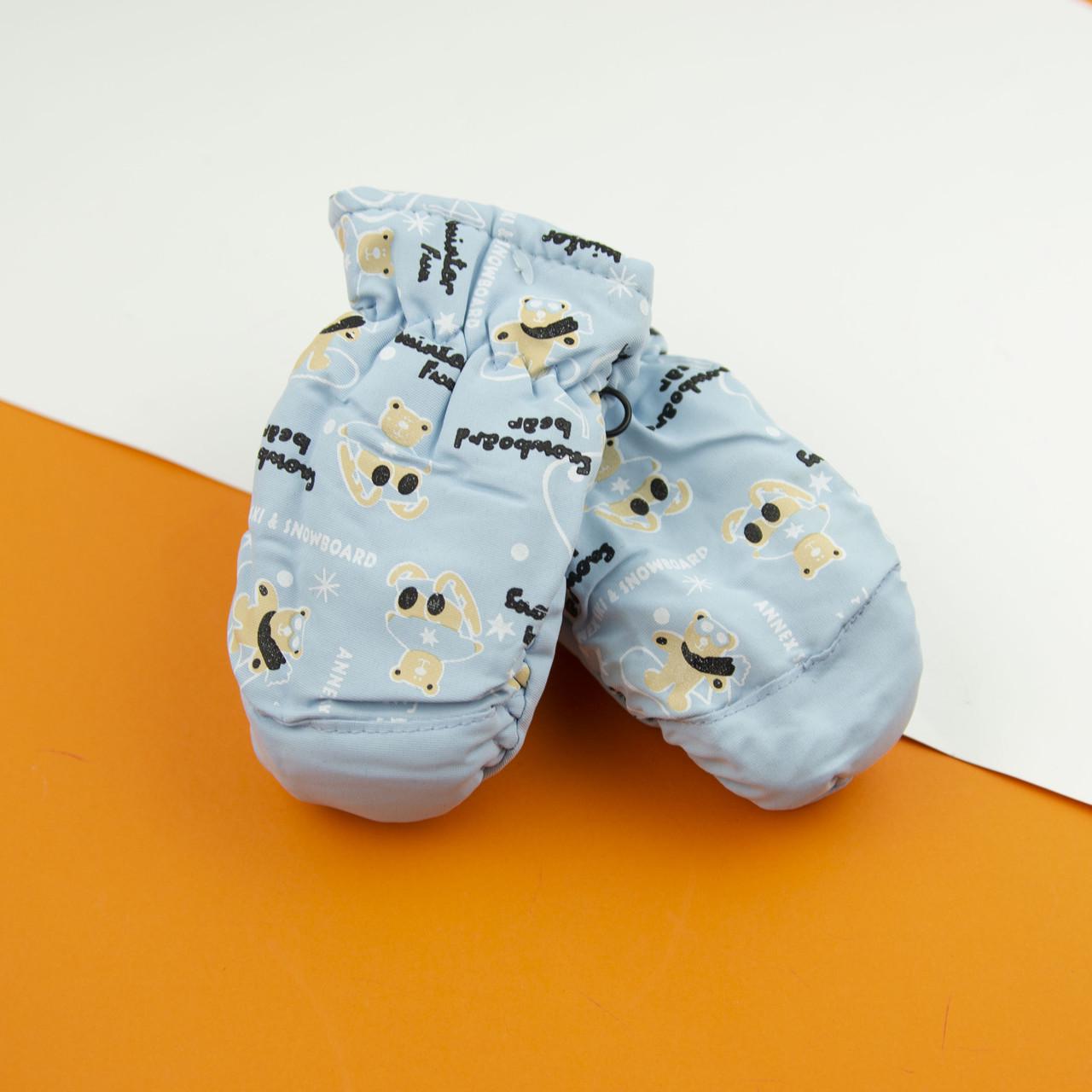 Варежки болоневые на 3-5 лет лыжные на резинке Мишки 22-12-53 Голубой (DR009785)