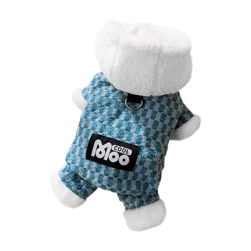 Комбінезон для собак Lesko Moo 2410SXMJ0172 Тедді з капюшоном та петлею для повідця XS Blue (31457577)