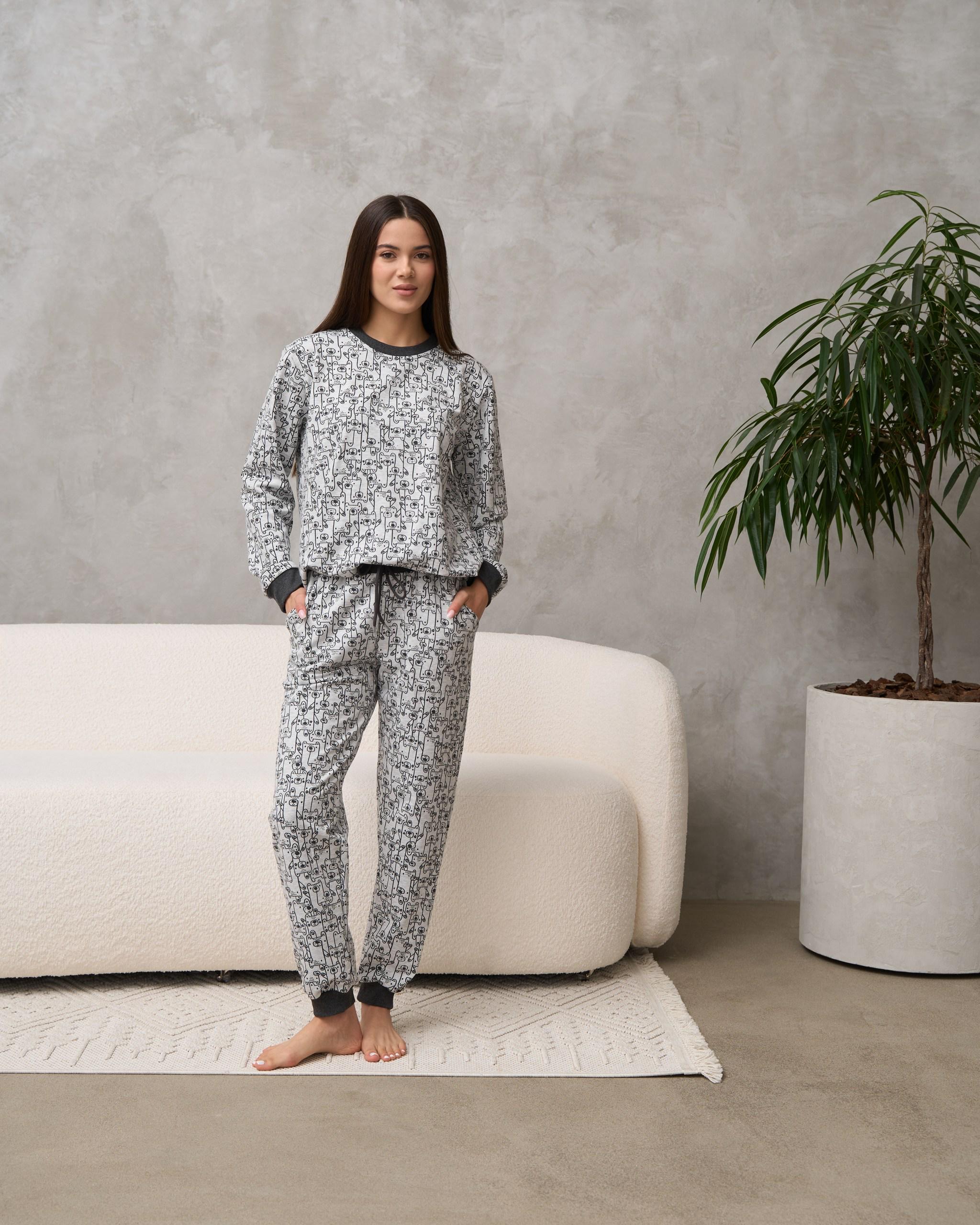 Пижама женская Байка медведики Family look 88998 XL Светло-серый