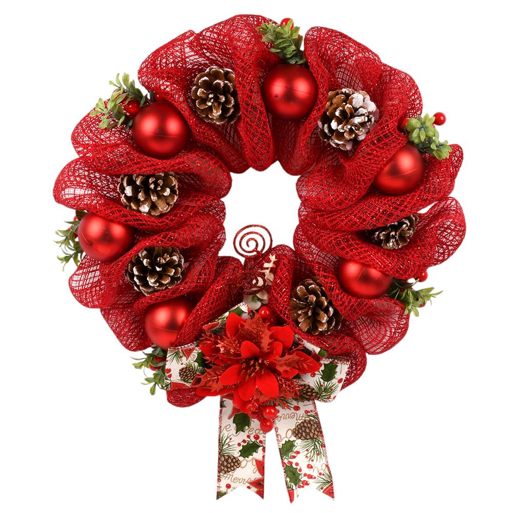 Декор рождественский Венок R33916 40 см Красный с зеленым/Белый (30651903)
