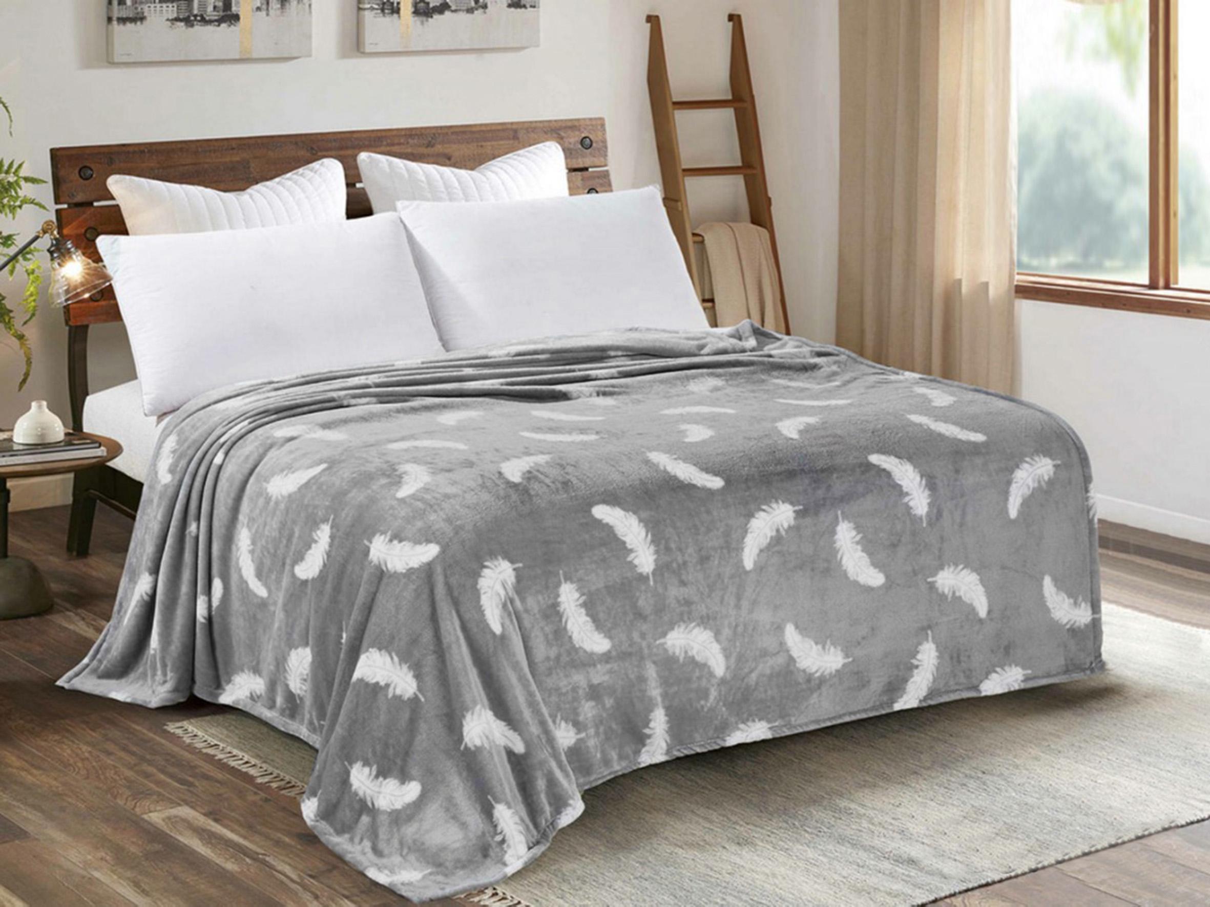 Плед из микрофибры Велсофт Перья 160х210 см Белый/Серый (15013237)