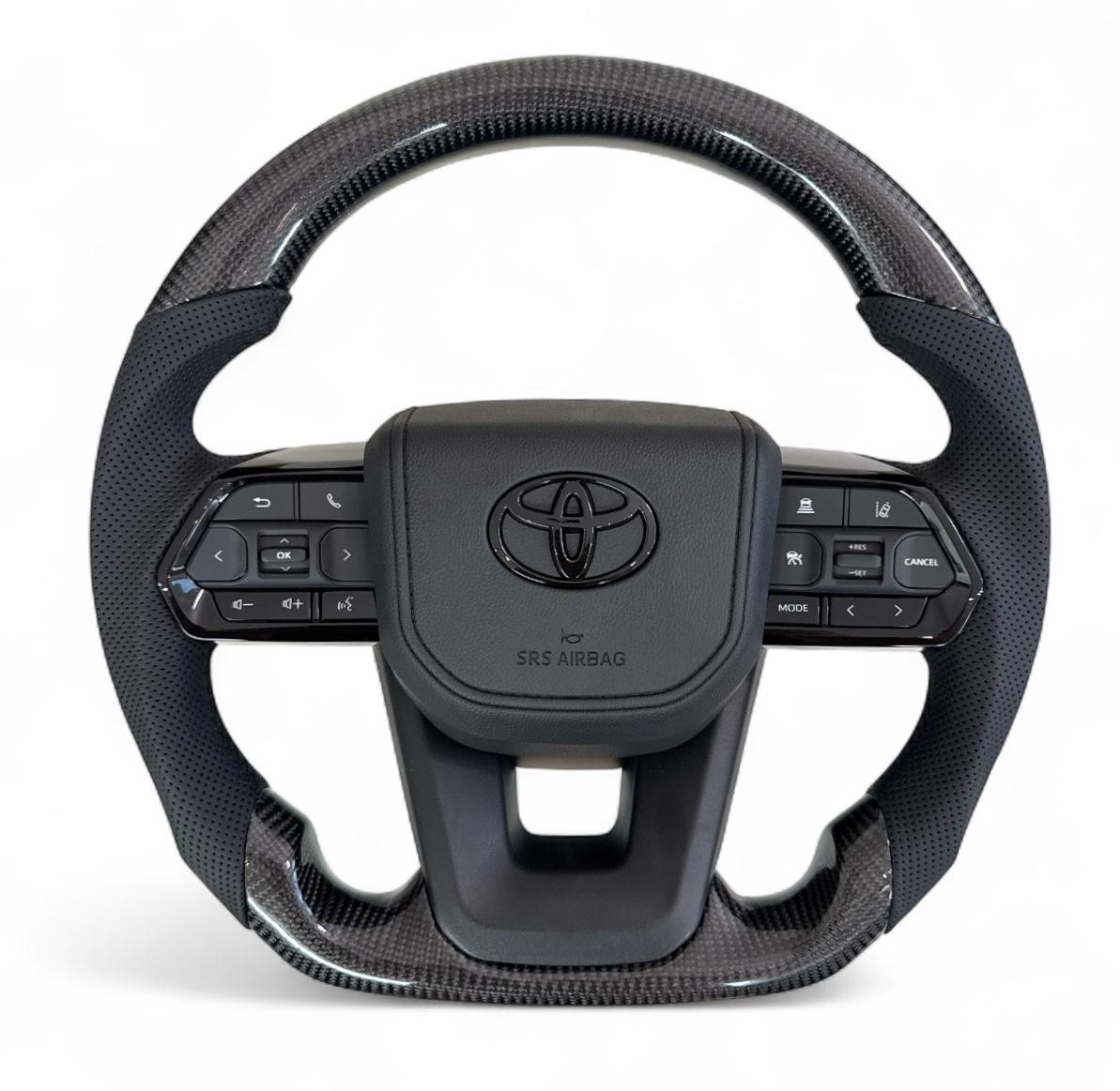 Кермо для Toyota Land Cruiser 200 Prado 150 карбон зі скошеним низом логотип чорний глянець (28764087)