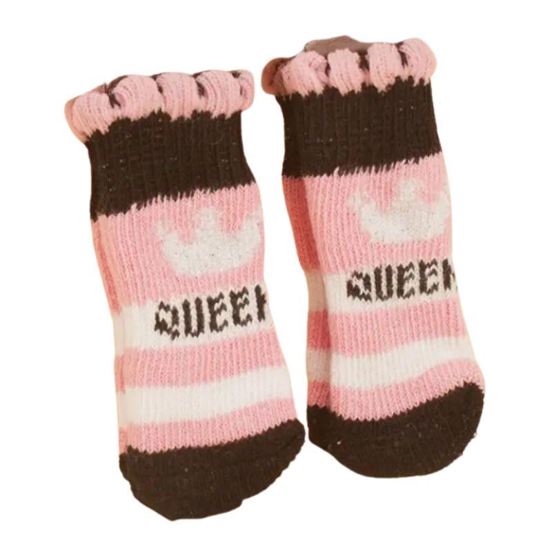 Панчохи-шкарпетки для собак Корона з бавовни підошва з резинками р. 4 Рожевий(1B0582)