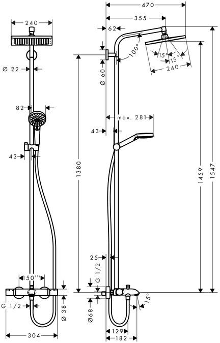 Душевая система HANSGROHE CROMETTA E 240 27298000 с термостатом (29060) - фото 2