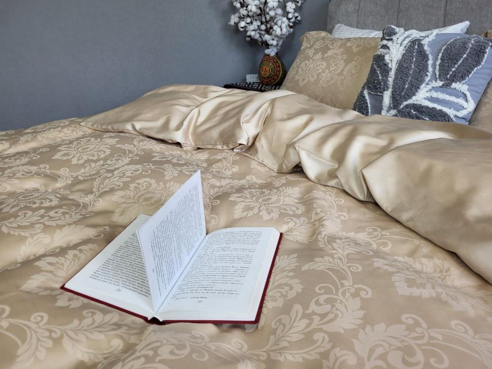 Комплект постільної білизни Мир сатин жакард Premium полуторний/наволочки 50х70/70х70 см Tiara Beige (9079) - фото 5 Комплект постільної білизни Мир сатин жакард Premium полуторний/наволочки 50х70/70х70 см Tiara Beige (9079) - фото 5