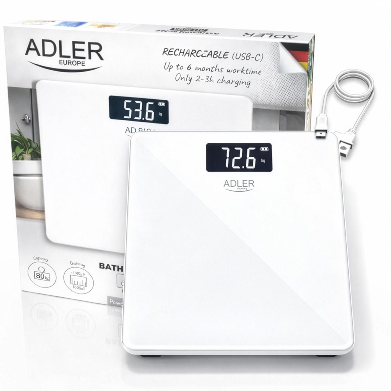Ваги підлогові акумуляторні USB Adler AD 8194 180 кг White (id_2273)