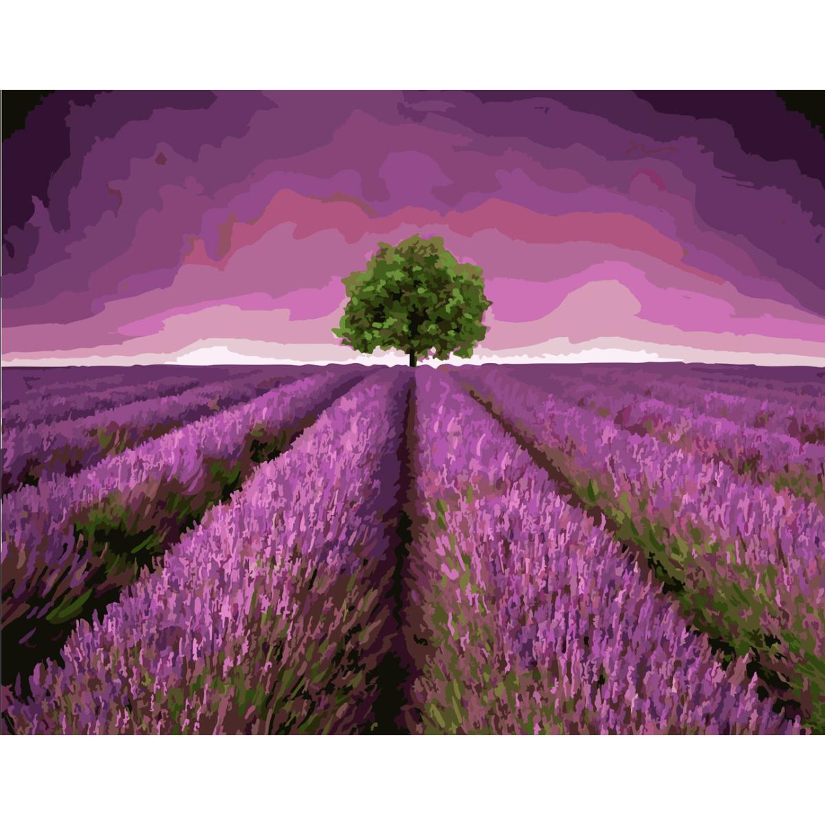 Картина по номерам Strateg Лавандовое поле с деревом 40x50 см (SY6620)