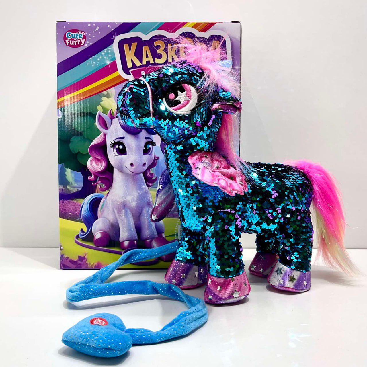 М'яка іграшка інтерактивна Казкова конячка-єдиноріг/повідець/звук/світло Зелений (M 6202 I UA) - фото 3