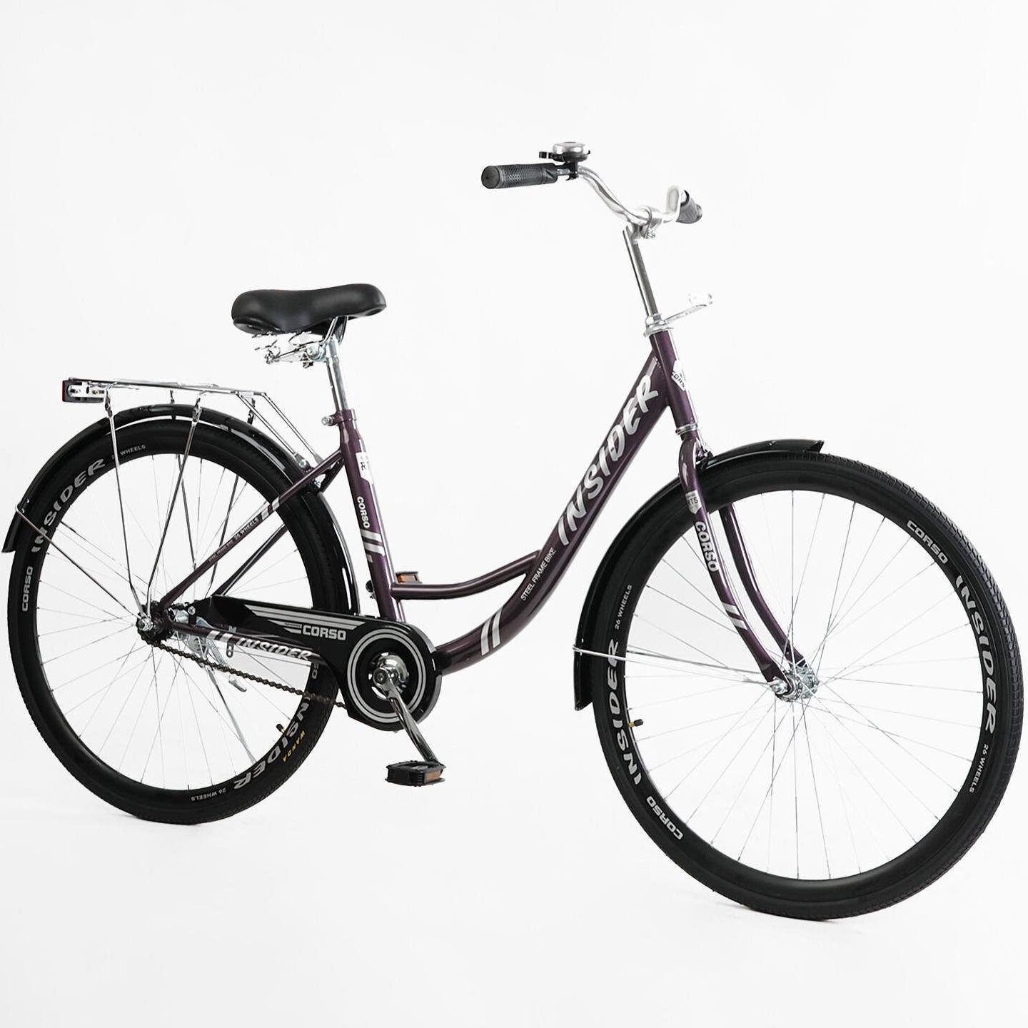 Велосипед міський Corso Insider з багажником рама 16,5"/26 " Чорний - фото 2 Велосипед міський Corso Insider з багажником рама 16,5"/26 " Чорний - фото 2