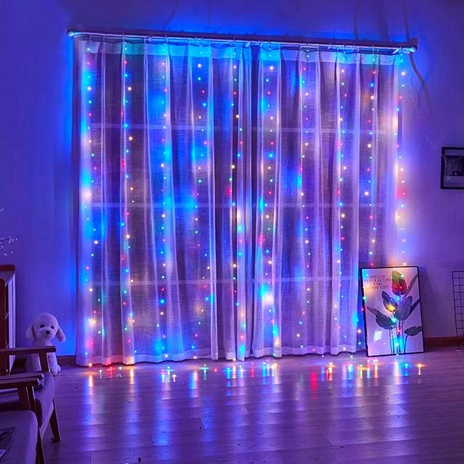 Гирлянда штора с пультом цветная USB и крючки 200 led 3х2 м (165)
