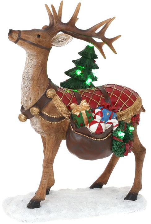 Новогодняя декоративная статуэтка Олень с Елкой с Led-подсветкой 33 см полистоун (BD-837-211)