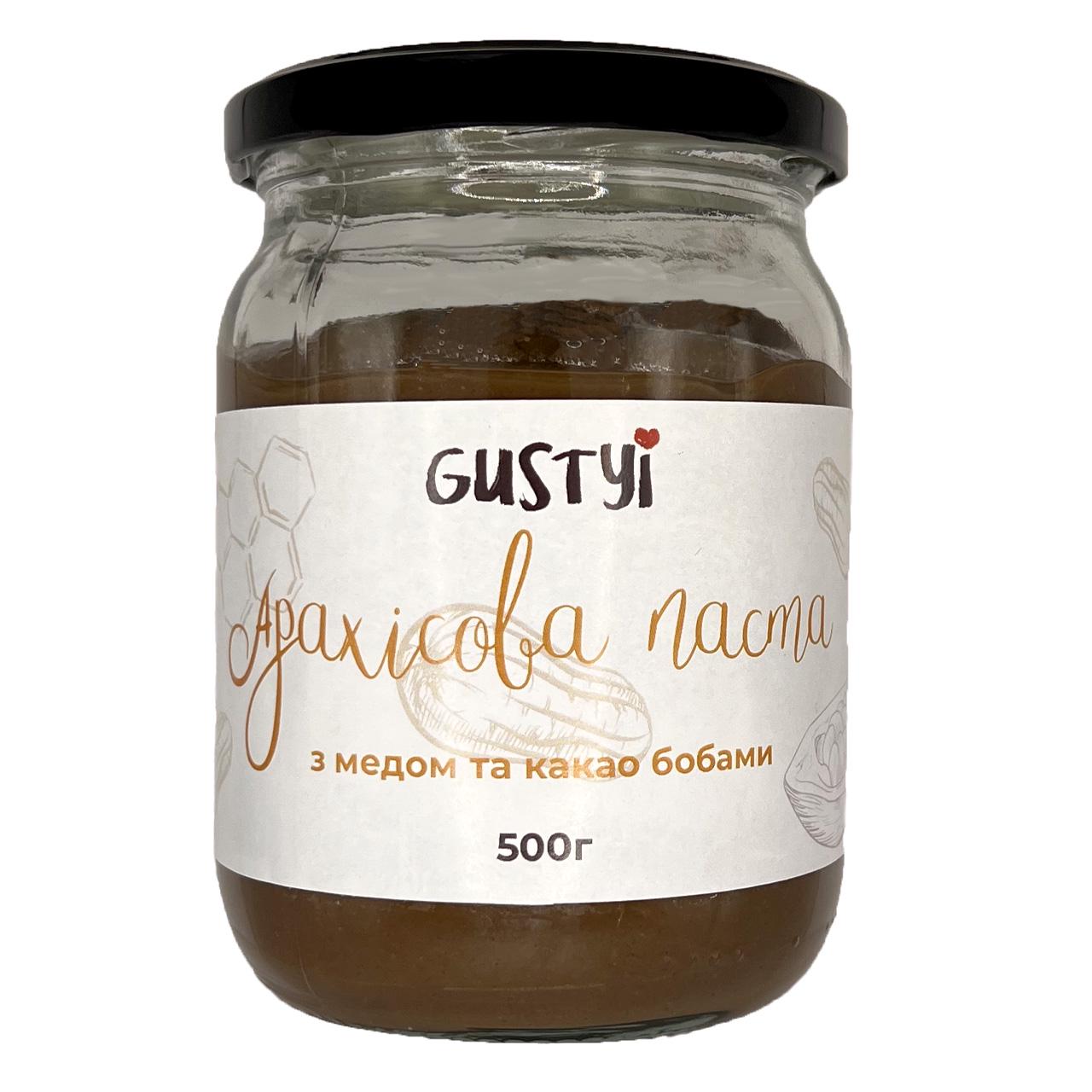 Арахисовая паста шоколадная с медом и какао бобами ТМ Gustyi 500 г (10817859)
