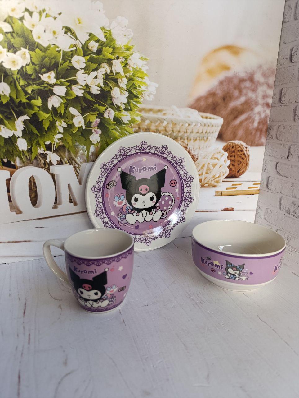 Детский набор столовой посуды Kuromi фарфор 3 предмета (3684)