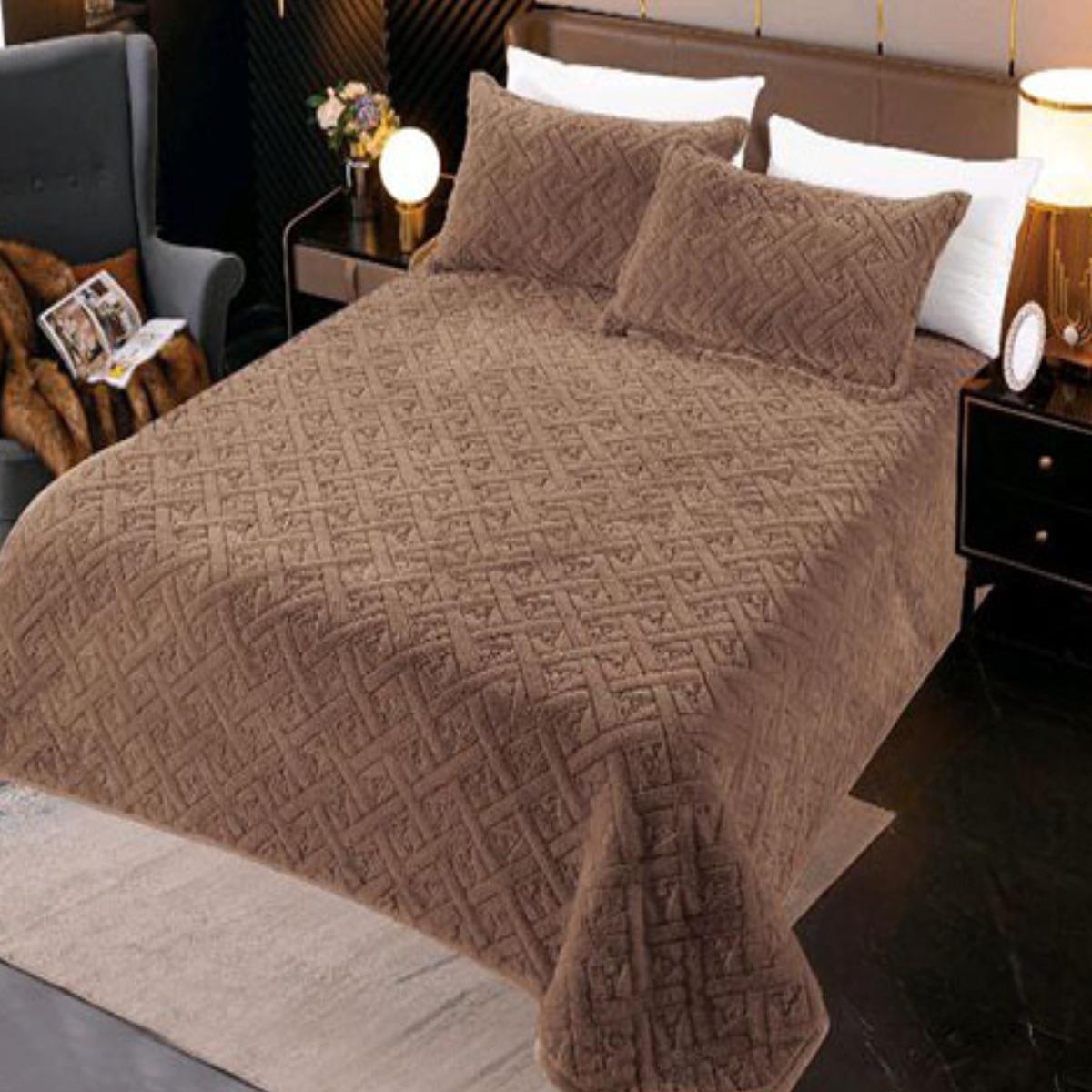 Покривало велюрове стьобане Koloco Ромби євро 220х240 см Коричневий (40076)