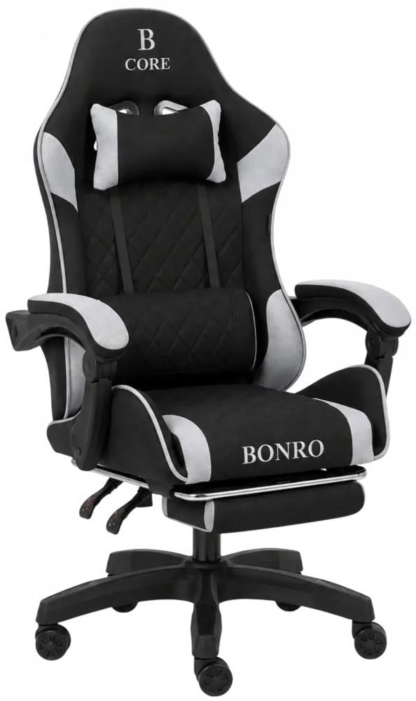 Комп'ютерне крісло із тканини Bonro Core B-702 з підставкою для ніг Чорно-сірий (42401240)