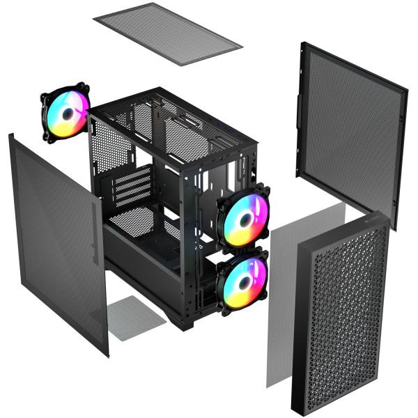 Корпус для компьютера LogicConcept DART PRO Mini-Tower mATX Mesh 3x120 мм ARGB Black (AM-DART-PRO-ARGB-10) - фото 5