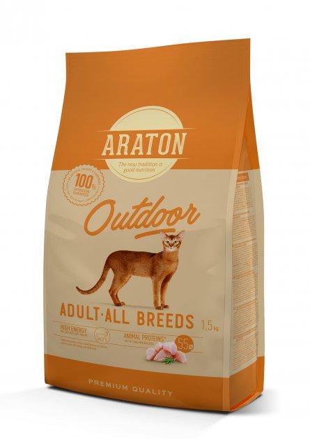 Корм сухой полноценный для взрослых кошек ARATON OUTDOOR All Breeds с курицей и индейкой 1,5 кг (11237901)