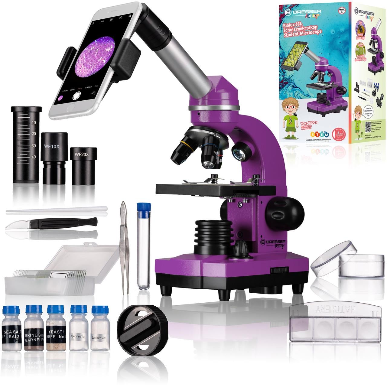 Микроскоп Bresser Junior Biolux SEL 40x-1600x с адаптером для смартфона Purple (8855600TJ5000)