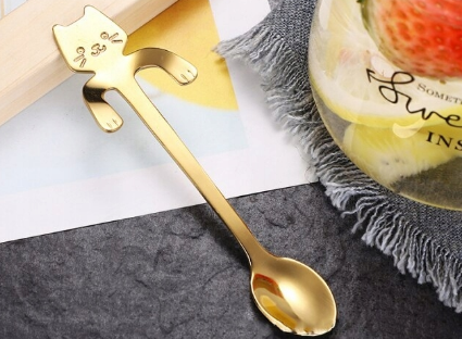 Чайная ложка с держателем на чашку в виде кота Золотистый (13949179) - фото 8