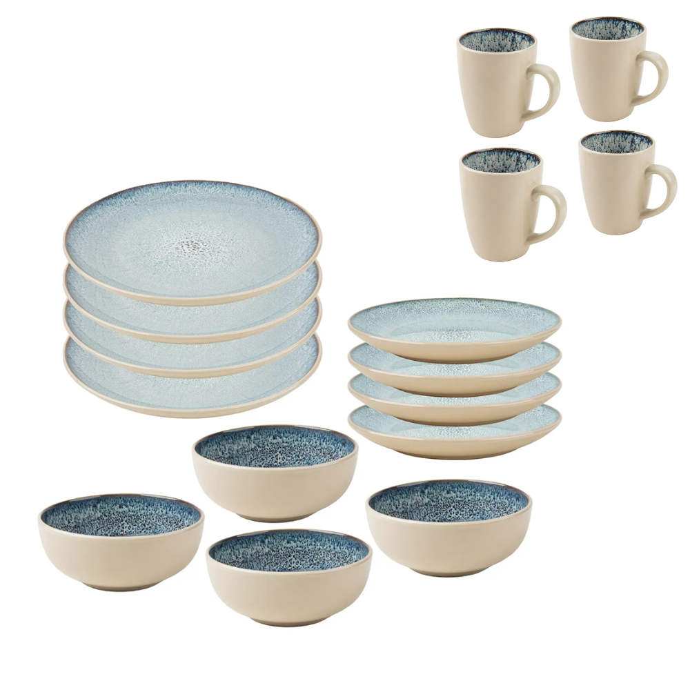 Набір керамічних тарілок та салатників Krauff Frozen з чашками 16 пр. (55-333-484)