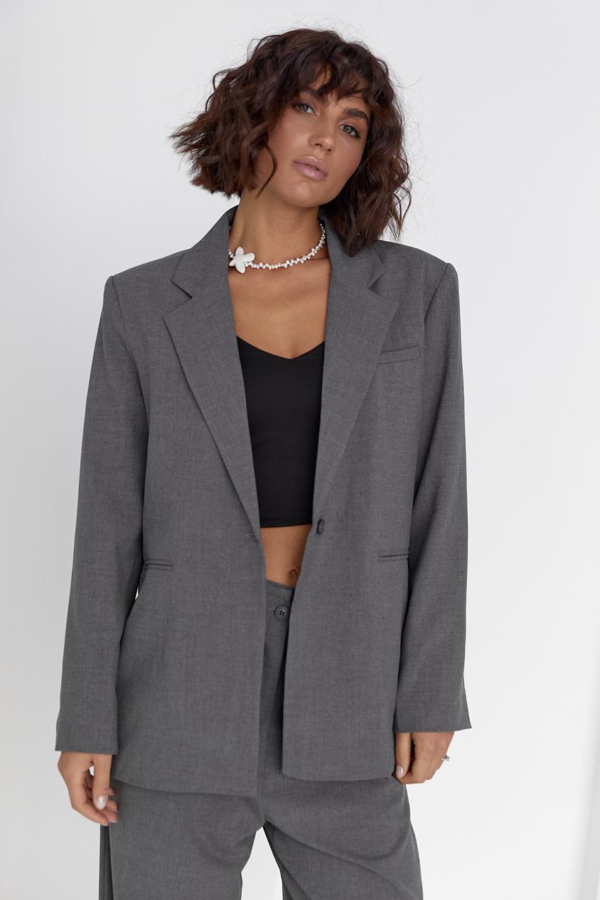 Пиджак однобортный на пуговице S Темно-серый (11686254) - фото 5 Пиджак однобортный на пуговице S Темно-серый (11686254) - фото 5