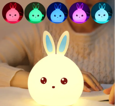 Светильник ночник Зайчик LED Rabbit Soft Touch детский силиконовый со встроенным аккумулятором 7 режимов свечения - фото 3