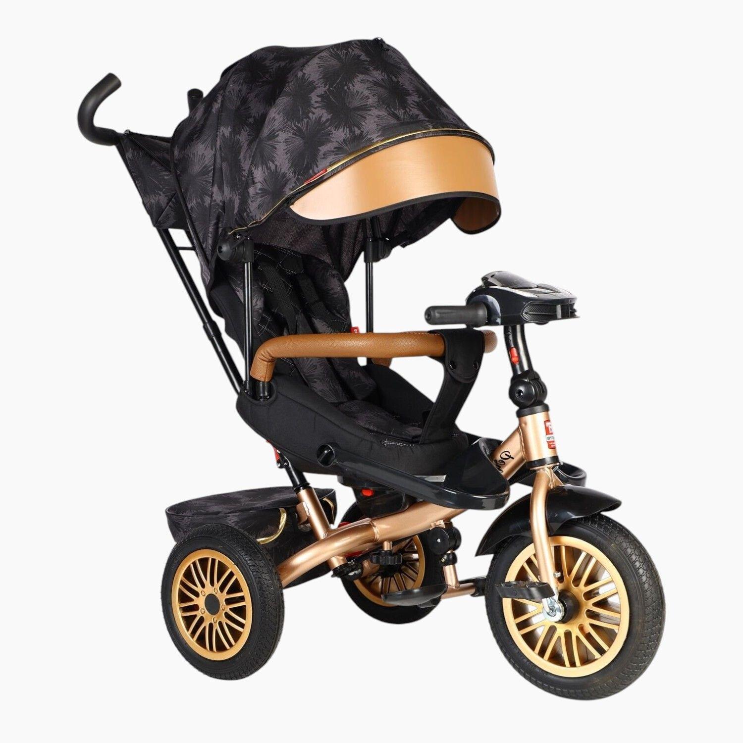 Велосипед детский трехколесный Best Trike Perfetto 8066 надувные колеса музыкальная панель с USB и родительской ручкой Черный (380-29)