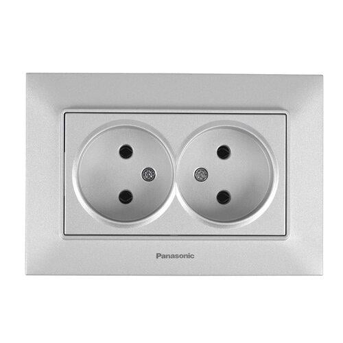 Розетка двойная без заземления Panasonic Arkedia Slim Серебристый (WNTC0204-2SL)