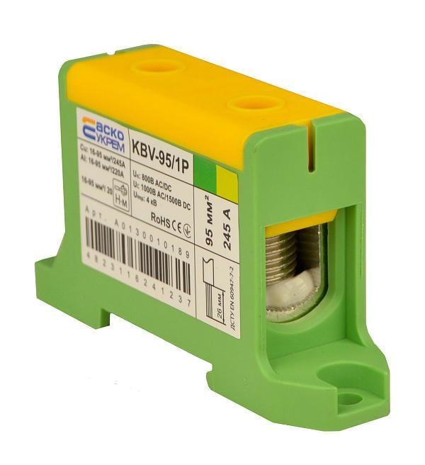 Клемма вводная силовая АСКО KBV 16-95 мм.кв 245А 1-1 800V AC Желто-зеленая (A0130010189)