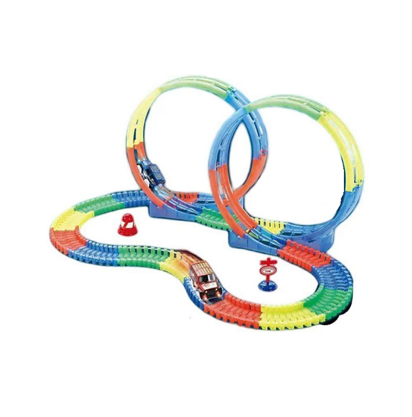 Трек неоновая машинка на батарейках с подсветкой 148 деталей (123) Трек неоновая машинка на батарейках с подсветкой 148 деталей (123)