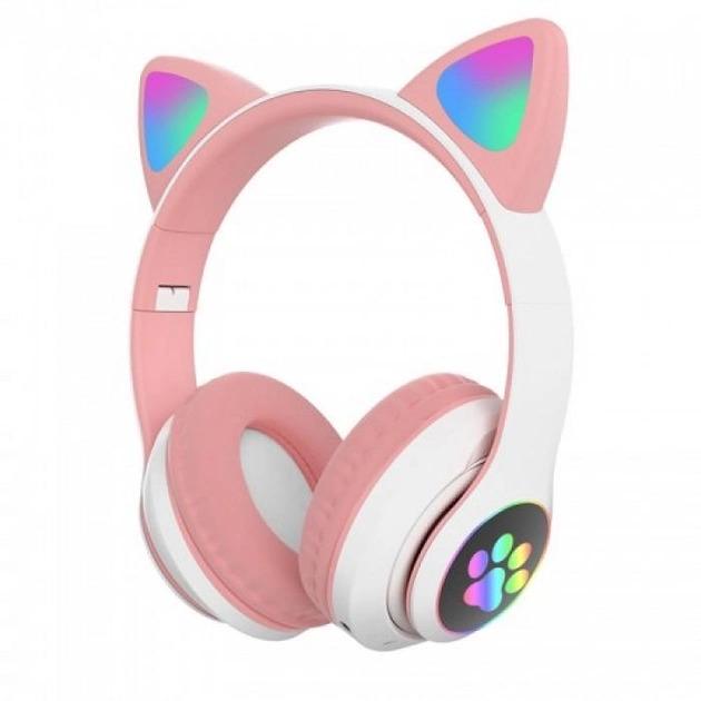 Наушники беспроводные детские SUNROZ Cat YR-28 с кошачьими ушками и RGB подсветкой Розовый (12754389)