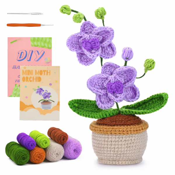 Набор для вязания крючком Орхидея пряжа/крючки/видео-инструкции 21,5 см Фиолетовый (32158900)
